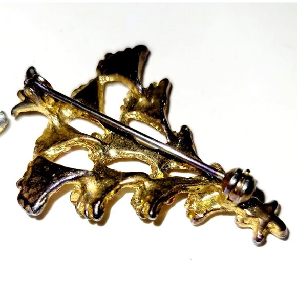 Vintage Gerrys Christmas Candle and Tree Brooch Gold Tone Enamel Holiday Pin - Picture 4 of 8